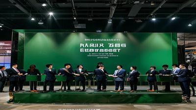 艳母的荒唐赌约合作机构签约仪式，双方代表握手，背景为本站品牌墨绿展板